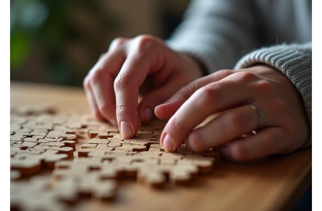Person engaged in a puzzle, symbolizing cognitive stimulation and brain health